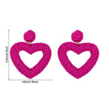 Statement Drop Earrings - Bohemian Beaded Big Heart Dangle Earrings Gift for Women