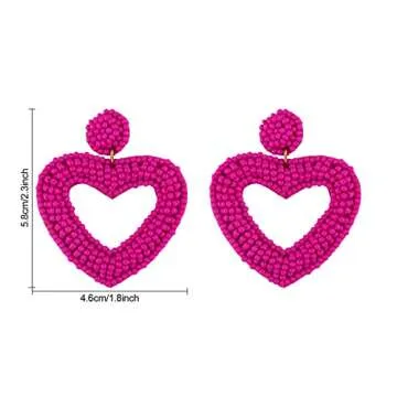 Statement Drop Earrings - Bohemian Beaded Big Heart Dangle Earrings Gift for Women