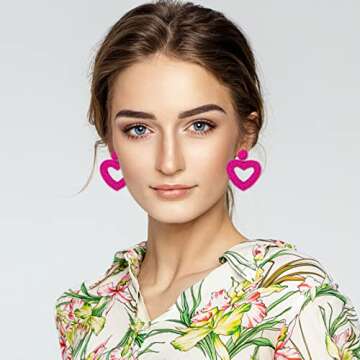 Statement Drop Earrings - Bohemian Beaded Big Heart Dangle Earrings Gift for Women