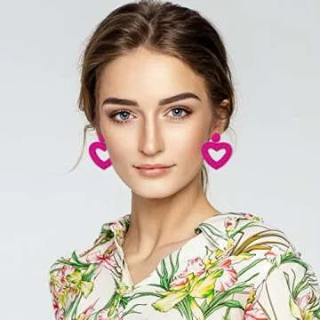 Statement Drop Earrings - Bohemian Beaded Big Heart Dangle Earrings Gift for Women