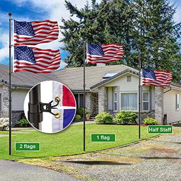FFILY Flag Pole for Outside In Ground, 25 FT Heavy Duty Telescopic Flagpole Kit for Yard, Extra Thick Outdoor Telescoping Flag Poles with 3x5 American Flag for Residential or Commercial, Black