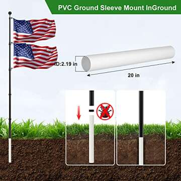 FFILY Flag Pole for Outside In Ground, 25 FT Heavy Duty Telescopic Flagpole Kit for Yard, Extra Thick Outdoor Telescoping Flag Poles with 3x5 American Flag for Residential or Commercial, Black