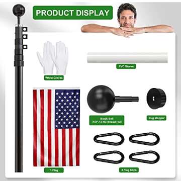 FFILY Flag Pole for Outside In Ground, 25 FT Heavy Duty Telescopic Flagpole Kit for Yard, Extra Thick Outdoor Telescoping Flag Poles with 3x5 American Flag for Residential or Commercial, Black