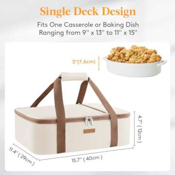 LUNCIA Insulated Casserole Carrier for Hot or Cold Food, Lasagna Lugger Tote for Potluck Parties/Pic...