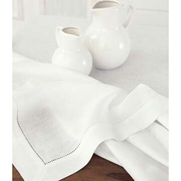 Solino Home White Linen Tablecloth 120" L x 60" W Inch - 100% Pure Linen Classic Hemstitch Table Clo...