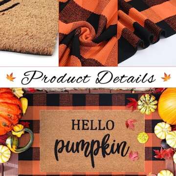 Fall Decor Door Mat Combo Set, 100% Coco Coir Welcome Mat + 28 x 43 Inches Orange and Black Plaid Mat - Fall Thanksgiving Front Porch Entryway Floor Doormat, Indoor Outdoor Autumn Mats Hello Pumpkin