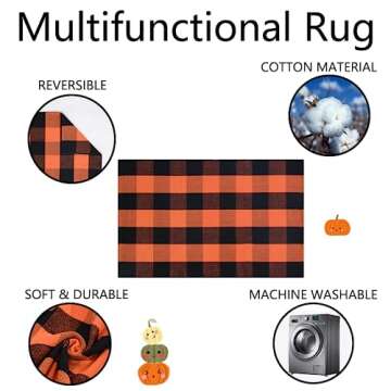 Fall Decor Door Mat Combo Set, 100% Coco Coir Welcome Mat + 28 x 43 Inches Orange and Black Plaid Mat - Fall Thanksgiving Front Porch Entryway Floor Doormat, Indoor Outdoor Autumn Mats Hello Pumpkin