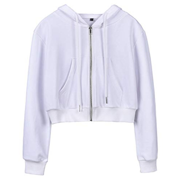 Yimoon Zip Up Hoodie Women Cropped Casual Sweatshirt Activewear Long Sleeve Jacket (White, Medium)