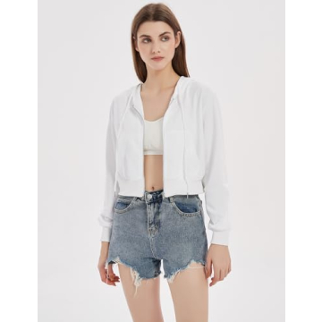 Yimoon Women Zip Up Cropped Hoodie Casual Sweatshirt