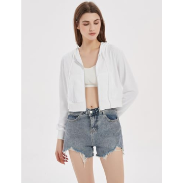 Yimoon Women Zip Up Cropped Hoodie Casual Sweatshirt