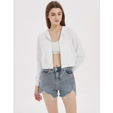 Yimoon Women Zip Up Cropped Hoodie Casual Sweatshirt