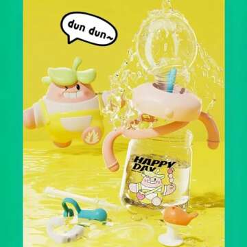 FRAGRANTGARDEN Drinking Cup With Whale Squirt, Weighted Sippy Cups With Adjustable Straps, 300ml Whale Water Cups With Silicone Soft Tip, Portable Leak Proof Straw Sippy Cup For Kids (A-Green)