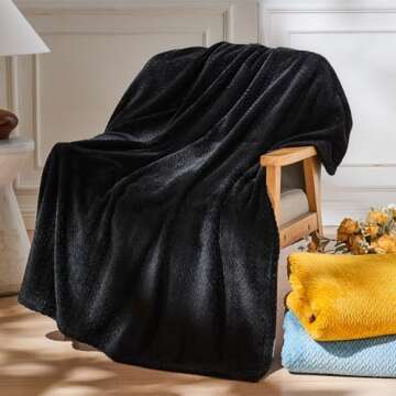 NEWCOSPLAY Super Soft Throw Blanket Black Premium Silky Flannel Fleece Leaves Pattern Lightweight Be...