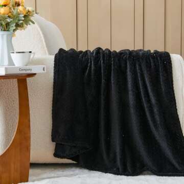 NEWCOSPLAY Super Soft Throw Blanket Black Premium Silky Flannel Fleece Leaves Pattern Lightweight Bed Blanket All Season Use (Black, Throw(50"x60"))