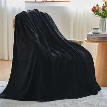 NEWCOSPLAY Super Soft Throw Blanket Black Premium Silky Flannel Fleece Leaves Pattern Lightweight Bed Blanket All Season Use (Black, Throw(50"x60"))
