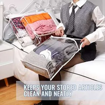 6 Packs Clear Zippered Storage Bags Sweater Bags Plastic Storage for Blankets Clothes Bed Sheet Organizer with Zipper for Closet Linen Sweater Bed Sheet Clothes Pillow(16 x 14 x 4 Inch)