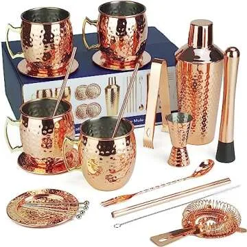 Arora Moscow Mule Barware Set - 23pc - Copper Plated Stainless Steel - Professional Bar Tools for Dr...