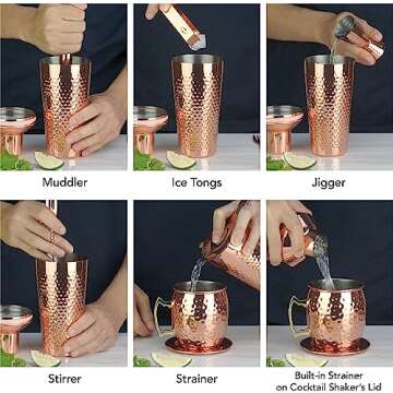 Arora Moscow Mule Barware Set - 23pc - Copper Plated Stainless Steel - Professional Bar Tools for Drink Mixing, Home, Bar, Party