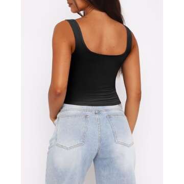 Zeagoo Womens Cropped Tank Tops 2025 Summer Square Neck Double Layer Slim Fitted Y2k Crop Top Black