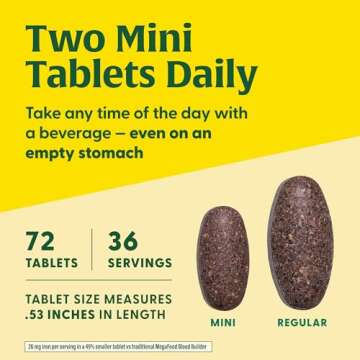 MegaFood Blood Builder Minis - Iron Supplement Clinically Shown to Increase Iron Levels Without Side Effects - Iron with Vitamin C, Vitamin B12 & Folic Acid - Vegan - 72 Tablets (36 Servings)