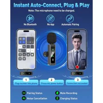 USB C Wireless Lavalier Microphone for iPhone 15 16, Mini LED Display Microphone for Android with Noise Reduction, Lapel Magnetic Clip-on Microphone for Recording Content Creator Vlog Tiktok YouTube