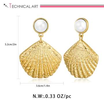 LILIE&WHITE Burnt Gold Seashell Dangle Earrings For Women With Imitation Pearl On The Top Fashion Beach Jewelry Summer Earrings Chunky Gold Earrings