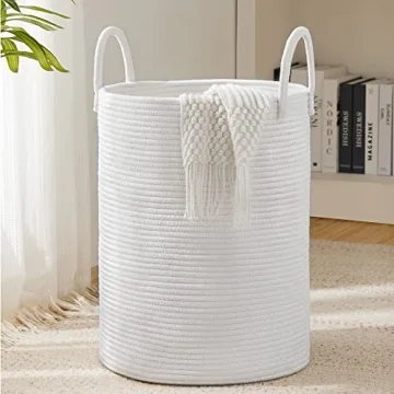 Woven Rope Laundry Hamper Basket by YOUDENOVA - Eco-Friendly 58L Tall Basket for Laundry, Nursery, a...