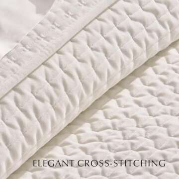 EVERGRACE Luxury Velvet Quilt Set King Size 3 Piece, Soft Oversized Cross-Stitch Velvet Comforter Set with Pillow Shams, Lightweight Velvet Coverlet Bedspread Bedding Set for All Seasons, Cream White