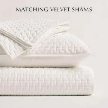 EVERGRACE Luxury Velvet Quilt Set King Size 3 Piece, Soft Oversized Cross-Stitch Velvet Comforter Set with Pillow Shams, Lightweight Velvet Coverlet Bedspread Bedding Set for All Seasons, Cream White