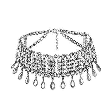 YERTTER Vintage Boho Full Rhinestones Necklaces Tassel Jewelry Set Layered Pendant Statement Chunky ...