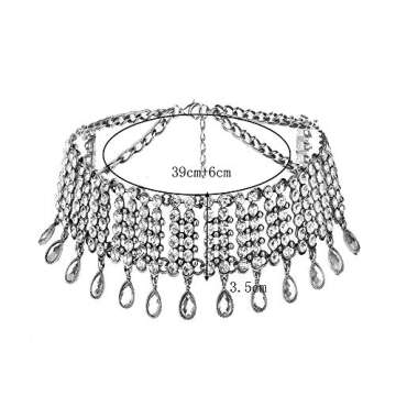 YERTTER Vintage Boho Full Rhinestones Necklaces Tassel Jewelry Set Layered Pendant Statement Chunky Chain Necklace for Women