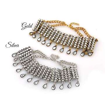 YERTTER Vintage Boho Full Rhinestones Necklaces Tassel Jewelry Set Layered Pendant Statement Chunky Chain Necklace for Women