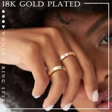 Love Gold Rings for Women - 18K Gold Plated Stainless Steel Cubic Zirconia Friendship Ring Band Wedding Party Trendy Jewelry Gift Non-tarnish,Christmas Valentines Day Birthday Gifts for Her Girlfriend