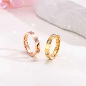 Love Gold Rings for Women - 18K Gold Plated Stainless Steel Cubic Zirconia Friendship Ring Band Wedding Party Trendy Jewelry Gift Non-tarnish,Christmas Valentines Day Birthday Gifts for Her Girlfriend