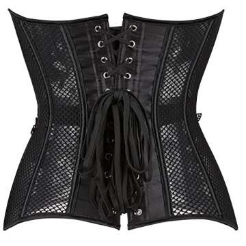 SHYMMUO Black Lace Mesh Corset for Women, Floral Lace Up Corset Top, Sexy Bustier for Halloween Cost...