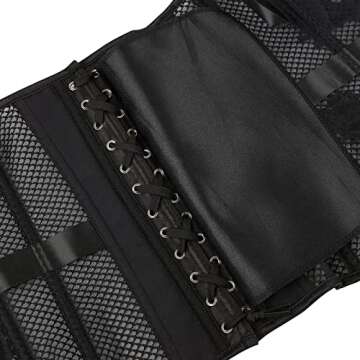 SHYMMUO Black Lace Mesh Corset for Women, Floral Lace Up Corset Top, Sexy Bustier for Halloween Costumes, Gothic Waist Cincher, Vintage Steampunk Corset XS