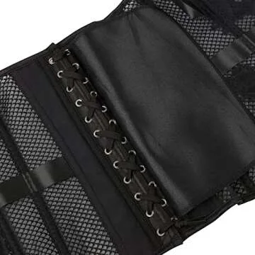 SHYMMUO Black Lace Mesh Corset for Women, Floral Lace Up Corset Top, Sexy Bustier for Halloween Costumes, Gothic Waist Cincher, Vintage Steampunk Corset XS