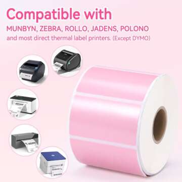 2.25 x 1.25 Inch Direct Thermal Label Roll 1000 Pink Sticker Labels for Barcode Label Work with Rollo Munbyn Phomemo Desktop Thermal Printer, 1 Roll