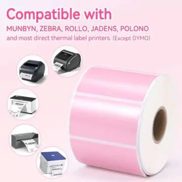 2.25 x 1.25 Inch Direct Thermal Label Roll 1000 Pink Sticker Labels for Barcode Label Work with Rollo Munbyn Phomemo Desktop Thermal Printer, 1 Roll