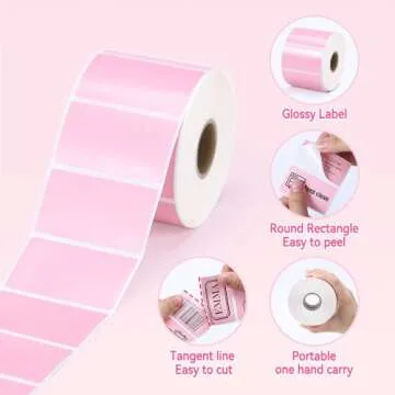 2.25 x 1.25 Inch Direct Thermal Label Roll 1000 Pink Sticker Labels for Barcode Label Work with Rollo Munbyn Phomemo Desktop Thermal Printer, 1 Roll