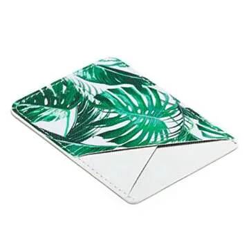 Arlgseln Cell Phone Card Holder, Multi-functional Ultra Slim Adhesive Purse ID/Credit Card Slots Wallet Pocket Sleeve Stick on iPhone/Samsung Galaxy/Smartphone/Tablet Case (Tropical Leaf+White)