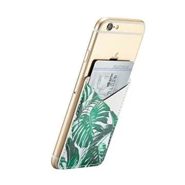 Arlgseln Cell Phone Card Holder, Multi-functional Ultra Slim Adhesive Purse ID/Credit Card Slots Wallet Pocket Sleeve Stick on iPhone/Samsung Galaxy/Smartphone/Tablet Case (Tropical Leaf+White)