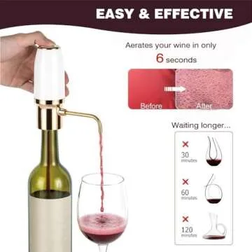 Thirdtms Electric Wine Aerator Pourer, Wine Air Aerator Pourer, Wine Dispenser with Aerator, Wine Pourer Spout, USB Rechargeable, Gift Idea for Wine Lovers White & Gold
