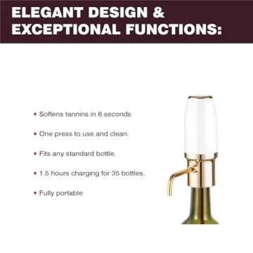 Thirdtms Electric Wine Aerator Pourer, Wine Air Aerator Pourer, Wine Dispenser with Aerator, Wine Pourer Spout, USB Rechargeable, Gift Idea for Wine Lovers White & Gold