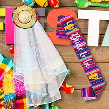 Final Fiesta Wedding Veil, Mexican Themed Bridal Shower Party Favor, Bride to Be Satin Sash, Bachelorette Party Veil for Bride