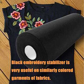 New brothread Black Cut Away Machine Embroidery Stabilizer Backing 12" x 25Yd roll - Medium Weight 2.5 oz - 2 Options - 3 Options - Tear Away/Cut Away/No Show Mesh