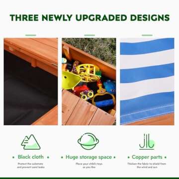 Kids Wooden Outdoor Sandbox with Cover，Sand Boxes with Canopy and Foldable Storage Bench Seats, Sand Table with Protection Bottom Liner,Kids Play Equipment for Outdoor(47X47Inch