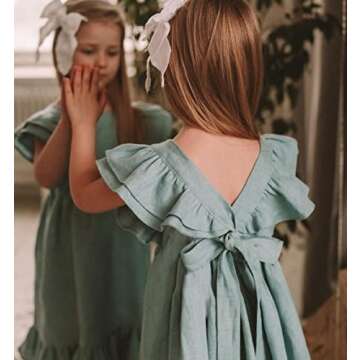 Bigeoosh Girls Dress Linen Boho Party Ruffle Sleeve A-Line Floral Hem Loose Fit Summer Outfits for 5...