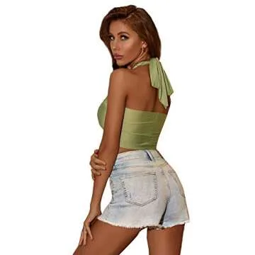 Shop Verdusa Sleeveless Halter Crop Top in Green