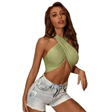 Shop Verdusa Sleeveless Halter Crop Top in Green